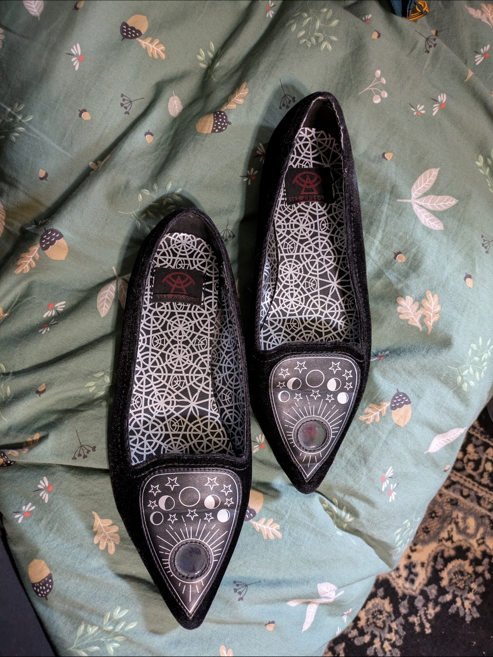 Planchette Pointed Flats with Embossed Moon & Star Accent